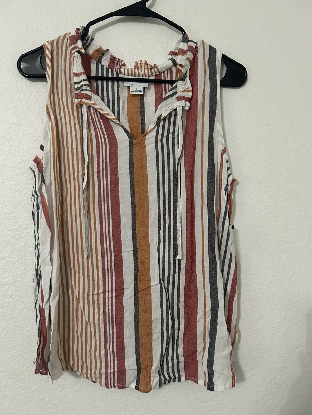 Liz Claiborne NWT Striped Sleeveless Blouse Small Safari Spice Boho V-Neck - Picture 2 of 9